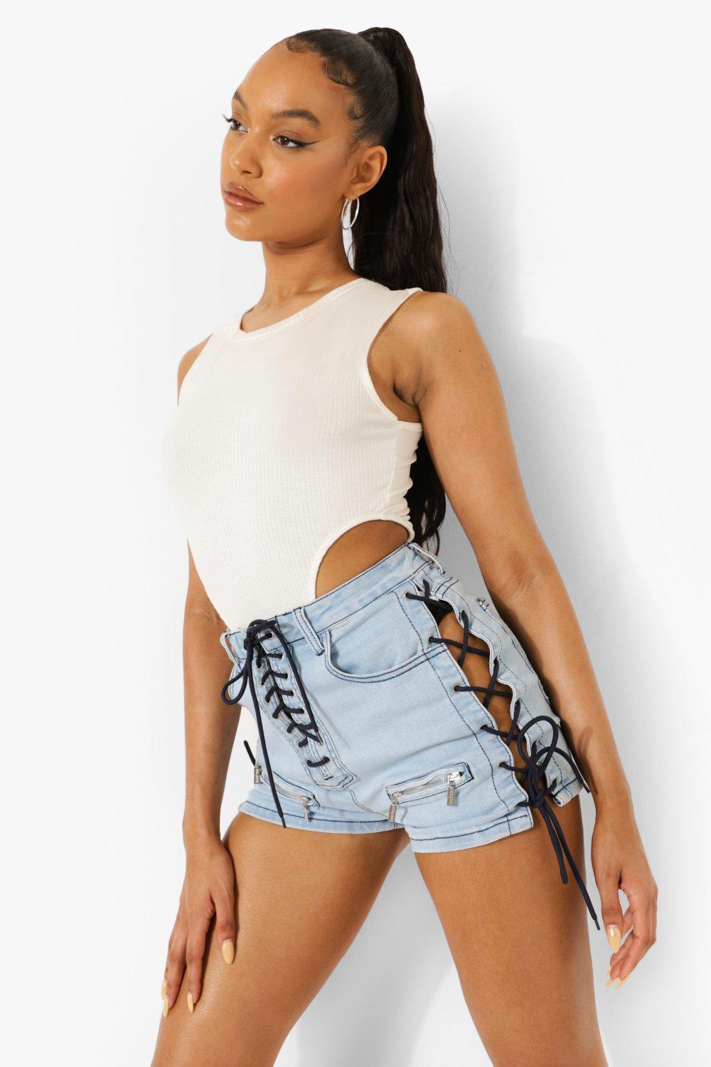 Denim shorts with outlet lace